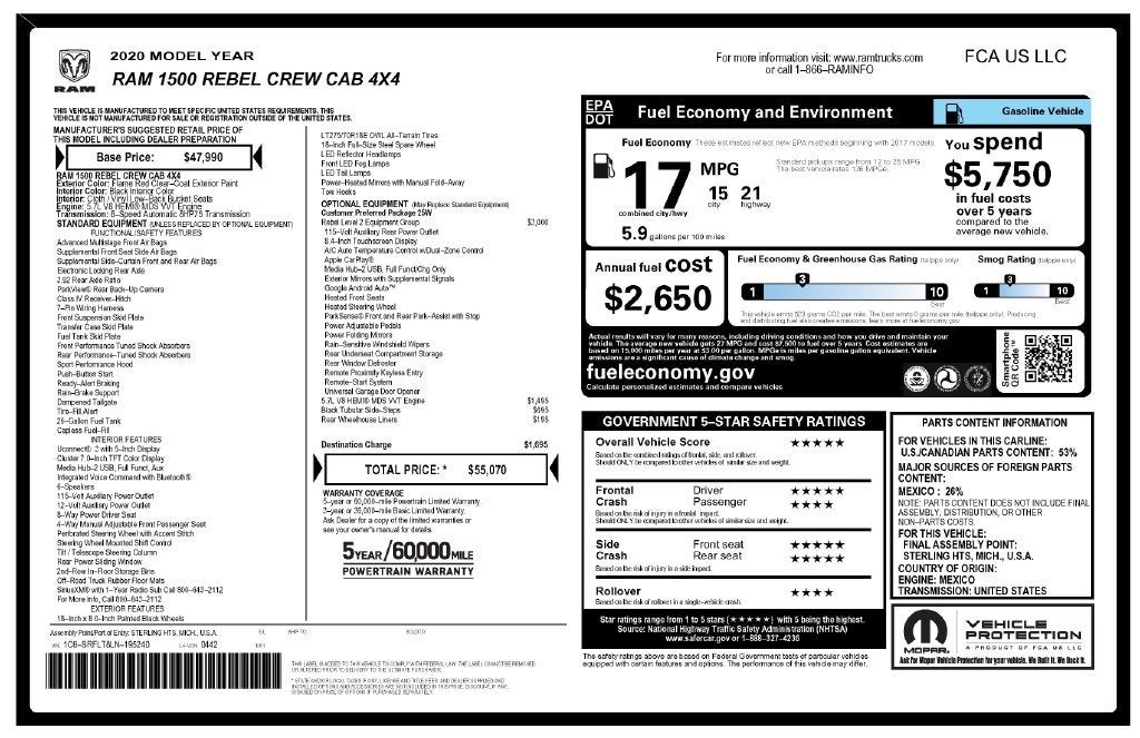 2020 RAM 1500 Rebel Crew Cab 4x4 5'7" Box