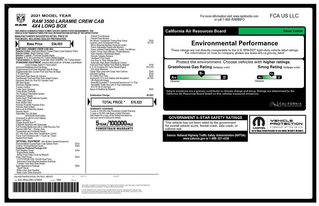 2021 RAM 3500 Laramie Crew Cab 4x4 8' Box
